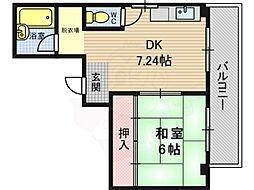 カキヤハイツ 1DKの間取図画像