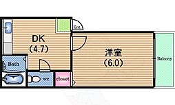 江戸堀コーポ 1DKの間取図画像