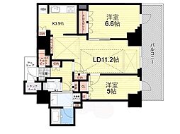 ジオタワー新町 21階2LDKの間取り