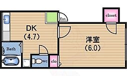江戸堀コーポ 1DKの間取図画像