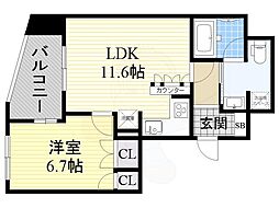 リーガル靱公園北 1LDKの間取図画像