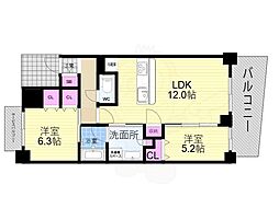 ラシュレエグゼ阿波座 2LDKの間取図画像