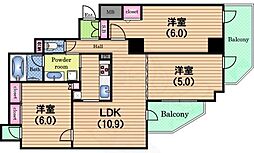 レジオン阿波座 3LDKの間取図画像