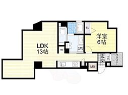 ルクレ北堀江 1LDKの間取図画像