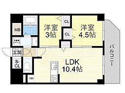 エスリードレジデンス ザ・グラン南堀江 2LDKの間取図画像