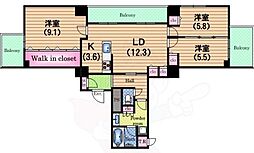 クロスレジデンス大阪新町 3LDKの間取図画像