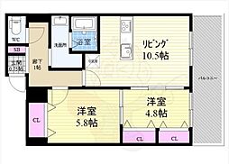 プレサンス中之島公園パークレジデンス 2LDKの間取図画像