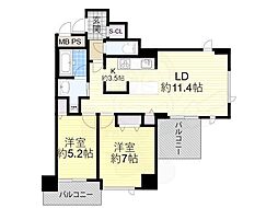 クロスレジデンス大阪新町 2LDKの間取図画像