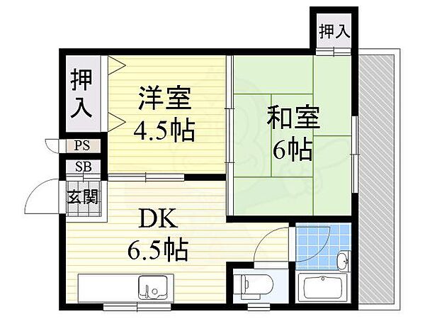 大阪府大阪市福島区大開１丁目(賃貸マンション2DK・3階・34.43㎡)の写真 その2