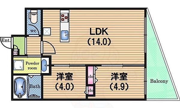 カップ・ド・リンベ ｜大阪府大阪市西区立売堀４丁目(賃貸マンション2LDK・2階・47.00㎡)の写真 その2