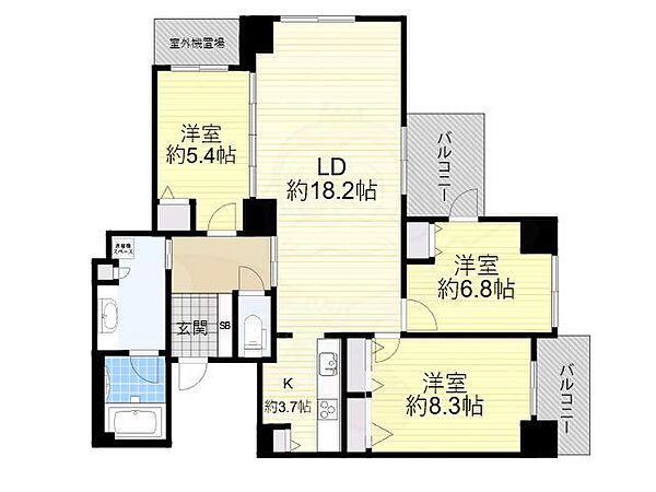 クロスレジデンス大阪新町 ｜大阪府大阪市西区新町１丁目(賃貸マンション3LDK・25階・92.34㎡)の写真 その2