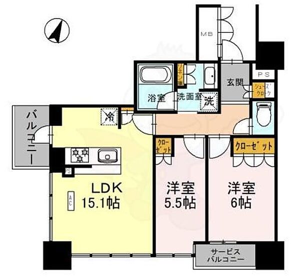 ザ・ファインタワー大阪肥後橋 ｜大阪府大阪市西区江戸堀１丁目(賃貸マンション2LDK・12階・60.08㎡)の写真 その2