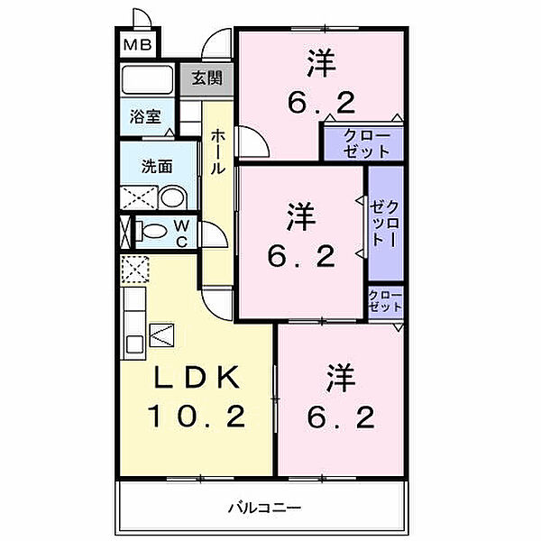 エスト京田辺II 103｜京都府京田辺市草内一ノ坪(賃貸アパート3LDK・1階・61.08㎡)の写真 その2