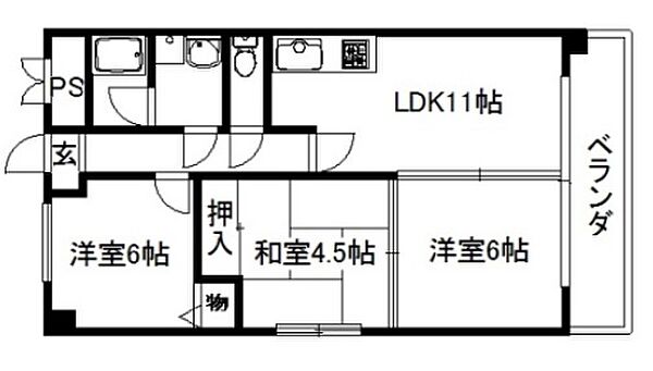 ドリームコート学研 405｜京都府京田辺市草内上リ立(賃貸マンション3LDK・4階・61.00㎡)の写真 その2