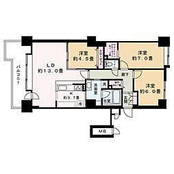 パールコート元町 3LDKの間取図画像