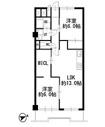 京王山鼻マンション 2LDKの間取図画像
