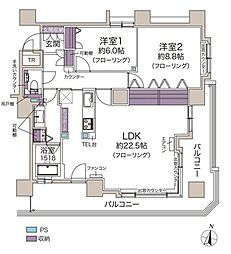 ロジェ北1条 2LDKの間取図画像