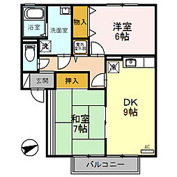 フローラルコート　Ｂ 2階2DKの間取り