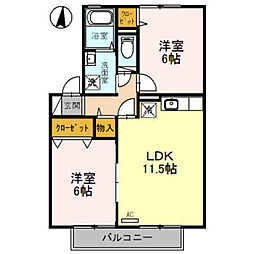 サンドミール 2階2LDKの間取り