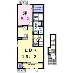 サウス・アヴェニューＣ 2階1LDKの間取り