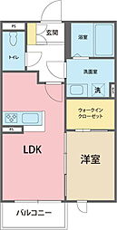 プリエコート葛岡 1階1LDKの間取り