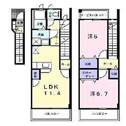 ヴィラ・イーストライト 2階2LDKの間取り