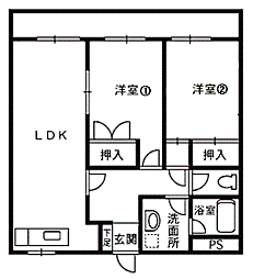 ハイツ北山 2LDKの間取図画像