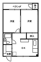 若竹ビル 2DKの間取図画像
