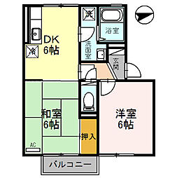 グリーンウェルC棟 2DKの間取図画像