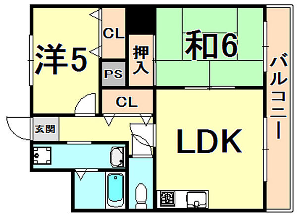 ピンリーブルII 302｜兵庫県西宮市上大市２丁目(賃貸マンション2LDK・3階・48.00㎡)の写真 その2