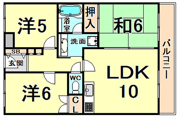 パインハイツ甲子園 202｜兵庫県西宮市甲子園網引町(賃貸マンション3LDK・2階・63.00㎡)の写真 その2