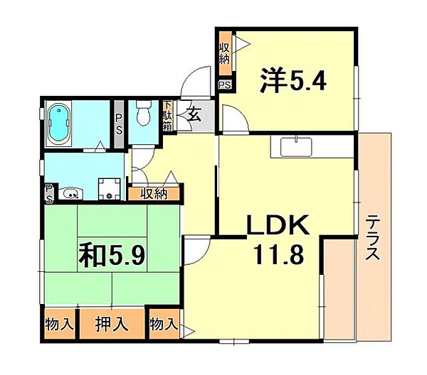 エスト芦屋Ｂ 102｜兵庫県芦屋市南宮町(賃貸アパート2LDK・1階・55.35㎡)の写真 その2