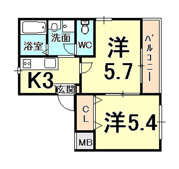 クレスト北口 201｜兵庫県西宮市北口町(賃貸マンション2K・2階・30.77㎡)の写真 その2