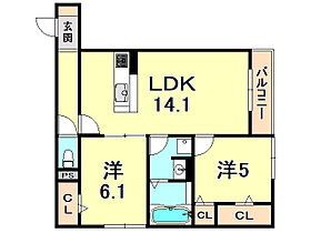 reussir今津 303 ｜ 兵庫県西宮市津門綾羽町（賃貸アパート2LDK・3階・58.73㎡） その2