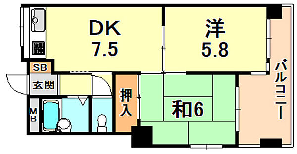 ラ・セーヌ六甲 306｜兵庫県神戸市灘区篠原南町２丁目(賃貸マンション2DK・3階・41.58㎡)の写真 その2