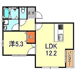 プライム御影本町 1LDKの間取図画像