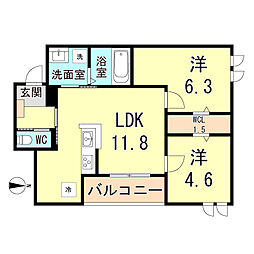 マンション　ＲＩＫＯ塚口 2階2LDKの間取り