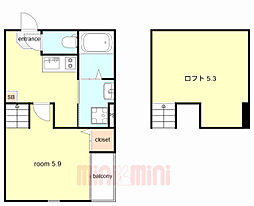 スカイフラット姫島 2階ワンルームの間取り