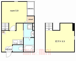 スカイフラット姫島 2階ワンルームの間取り
