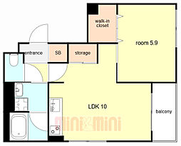 アヴァンティ王子公園 1LDKの間取図画像