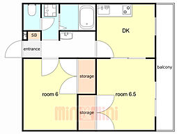 ラ・ピース栗山 2階2DKの間取り