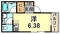 フィオーレ住吉宮町 1階ワンルームの間取り