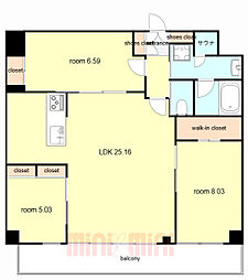 プレジオ西宮北口 5階3LDKの間取り