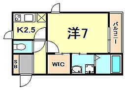 ヴェントチェーロ 2階1Kの間取り