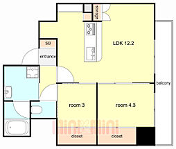 アーバネックス塚口 4階2LDKの間取り