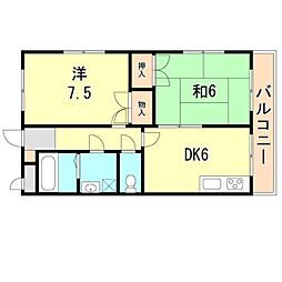 ブルーハイツ北別府 4階2DKの間取り