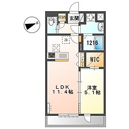 カーサ クラージュ 1LDKの間取図画像