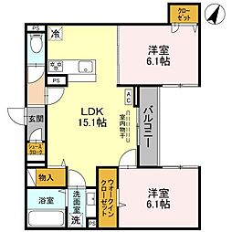 フルール 2LDKの間取図画像