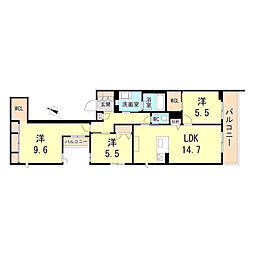 神戸市灘区大和町3丁目マンション 3LDKの間取図画像