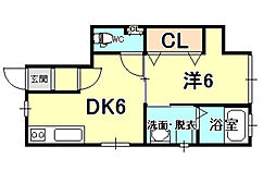ヴァレンティア西宮北口 1DKの間取図画像